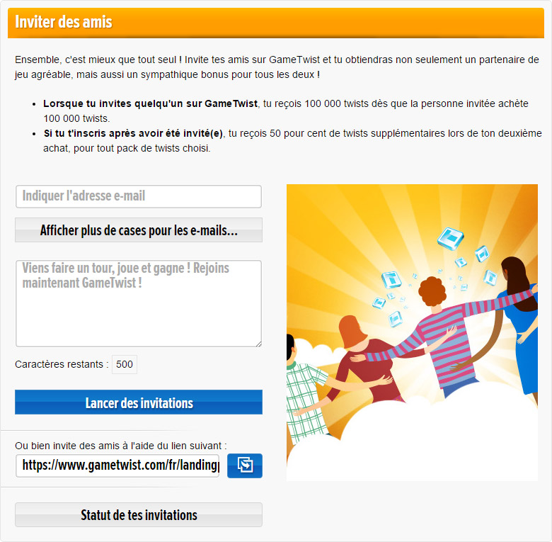 inviter des amis sur gametwist et gagnez 100000 Twists